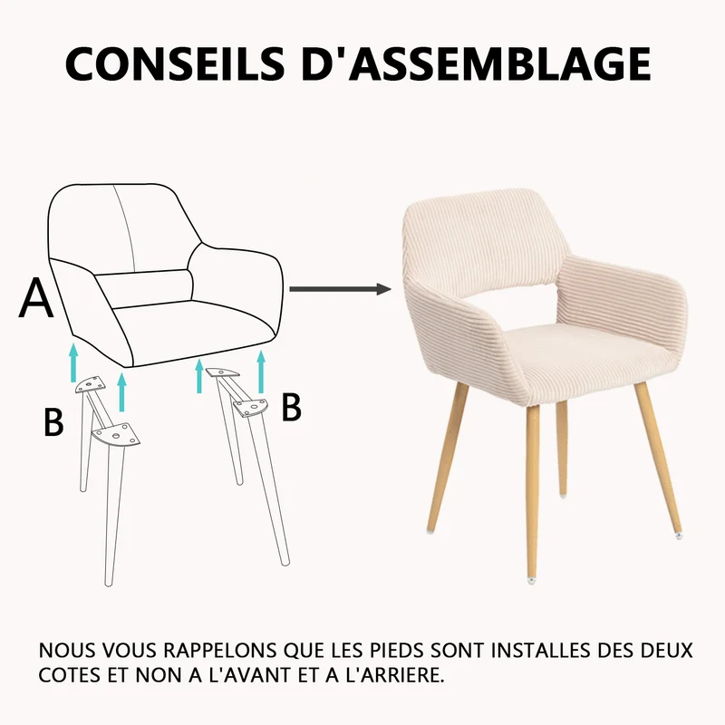 Lot de 2 fauteuils de salle à manger scandinaves avec accoudoirs en velours côtelé beige - CROMWELL CORDUROY