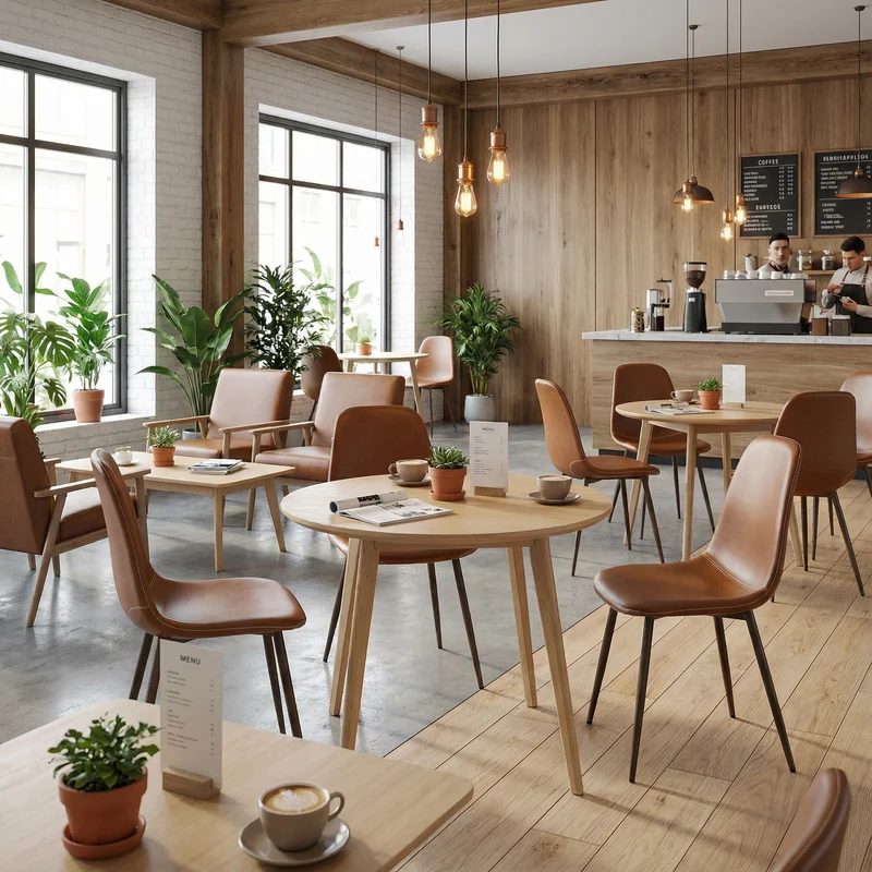 Lot de 6 chaises de salle à manger industriel en PU avec pieds en métal noir, marron - CHARLTON PU