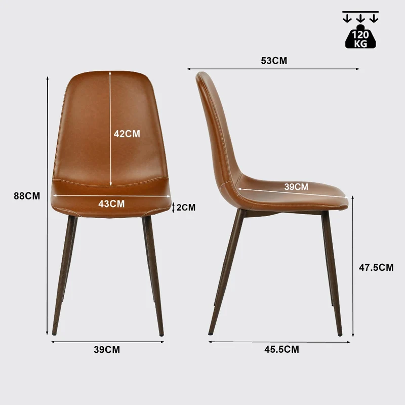 Lot de 6 chaises de salle à manger industriel en PU avec pieds en métal noir, marron - CHARLTON PU