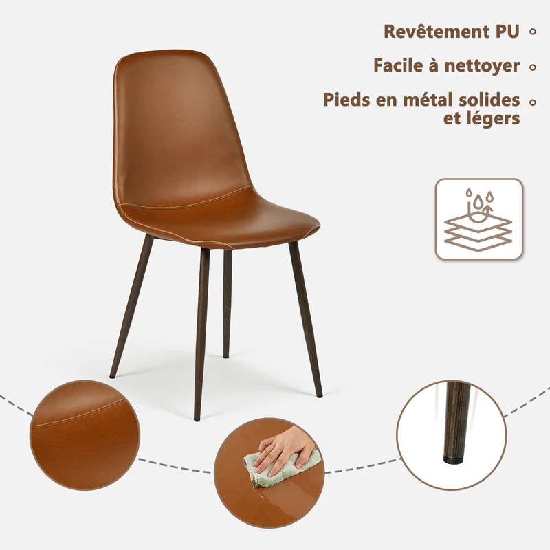 Lot de 6 chaises de salle à manger industriel en PU avec pieds en métal noir, marron - CHARLTON PU