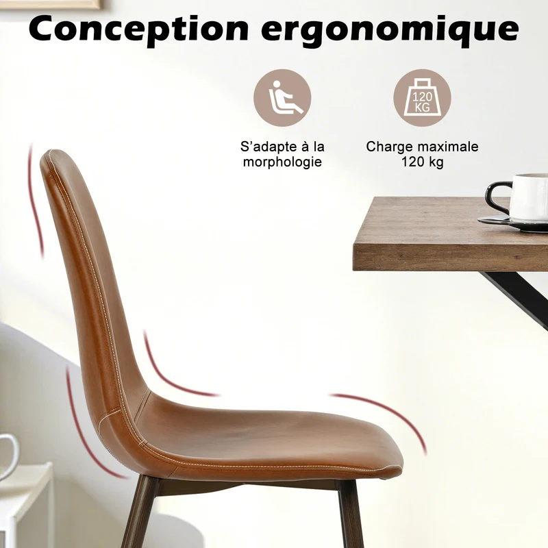 Lot de 6 chaises de salle à manger industriel en PU avec pieds en métal noir, marron - CHARLTON PU