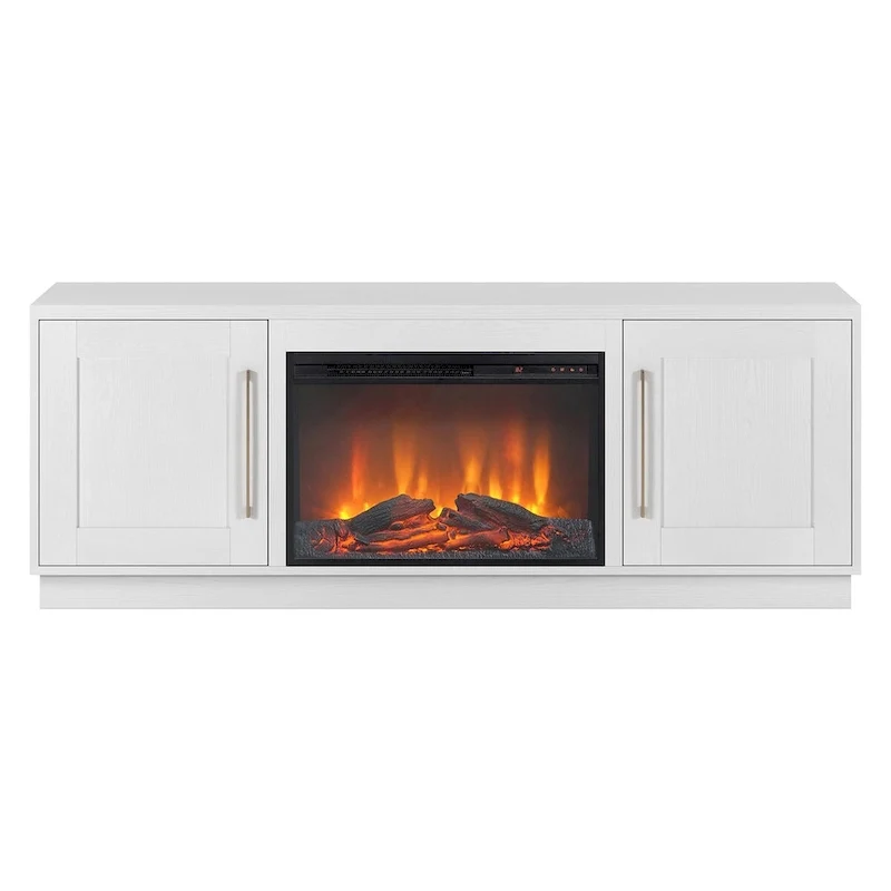 Meuble TV rectangulaire avec foyer électrique décoratif, adapté aux téléviseurs jusqu'à 75 pouces.