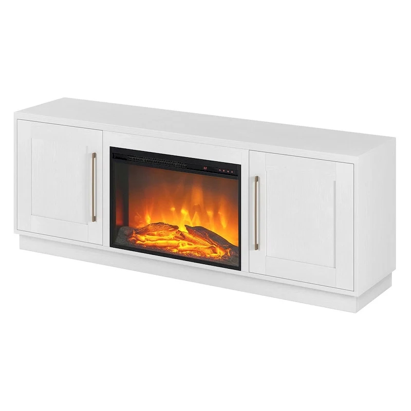 Meuble TV rectangulaire avec foyer électrique décoratif, adapté aux téléviseurs jusqu'à 75 pouces.