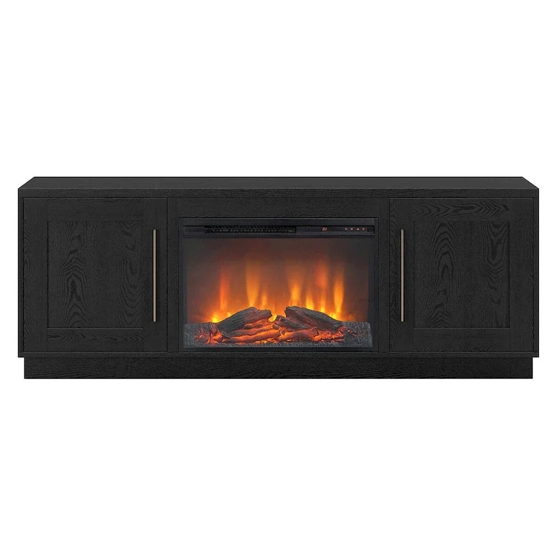 Meuble TV rectangulaire avec foyer électrique décoratif, adapté aux téléviseurs jusqu'à 75 pouces.