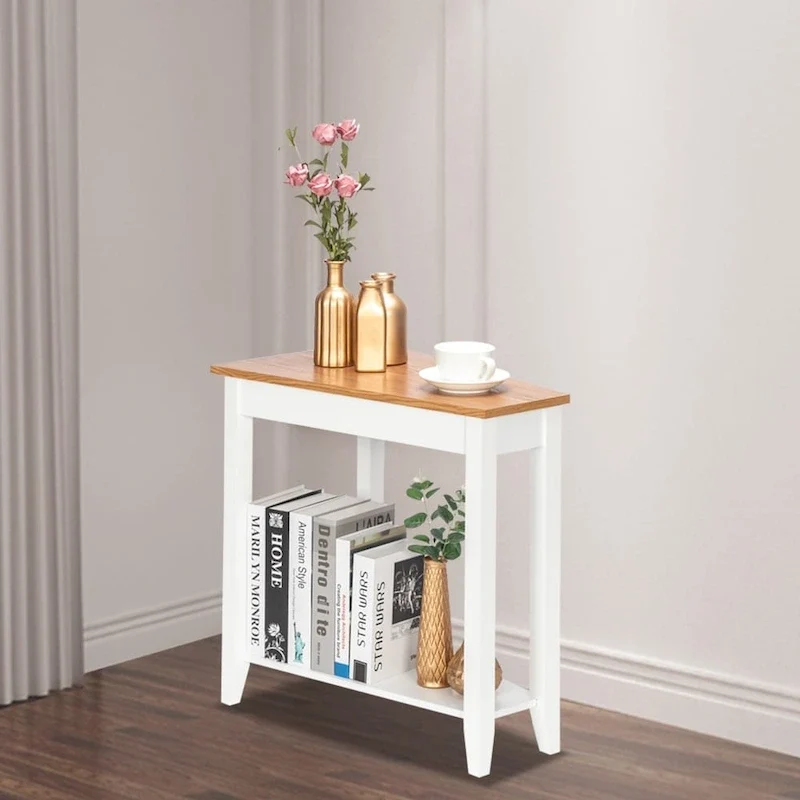 Table de chevet/bout de canapé étroite double couche, blanche