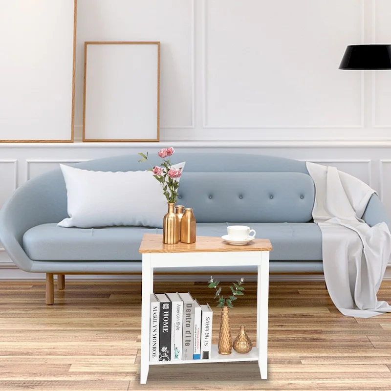 Table de chevet/bout de canapé étroite double couche, blanche
