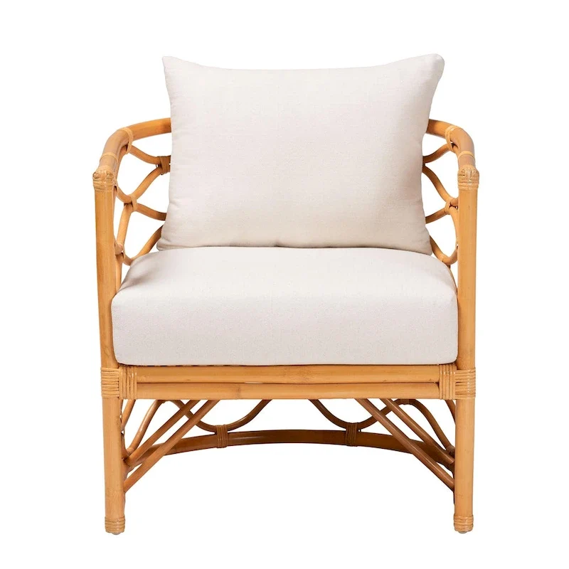 Fauteuil en rotin couleur miel clair bohème