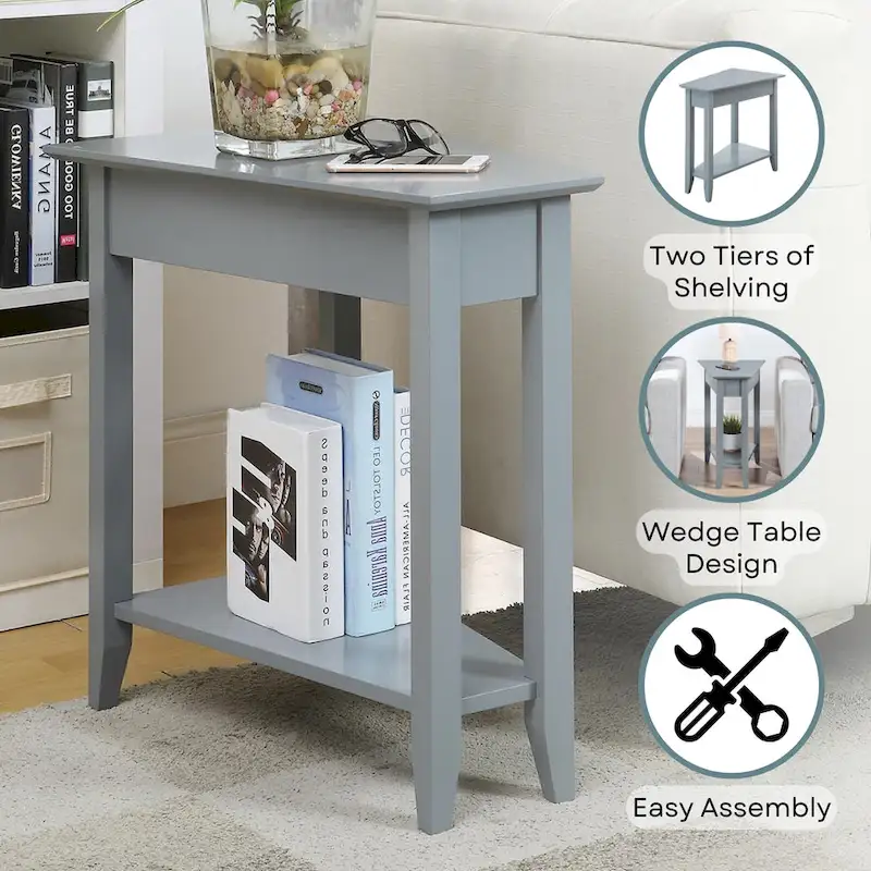 Table d'appoint traditionnelle en forme de coin avec étagères
