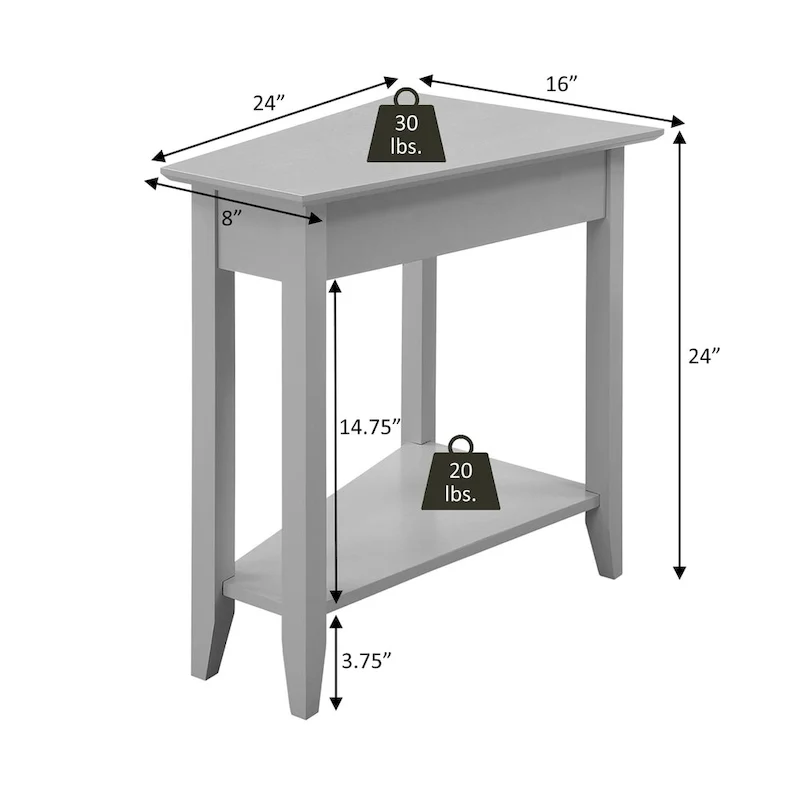 Table d'appoint traditionnelle en forme de coin avec étagères