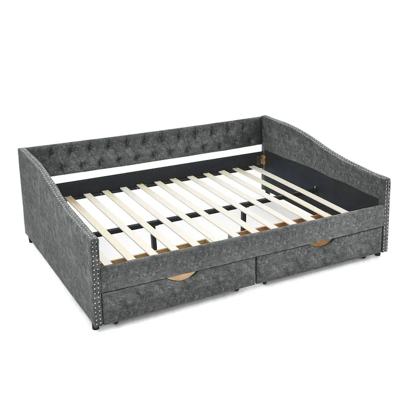Lit de repos Queen Size avec tiroirs, canapé-lit capitonné