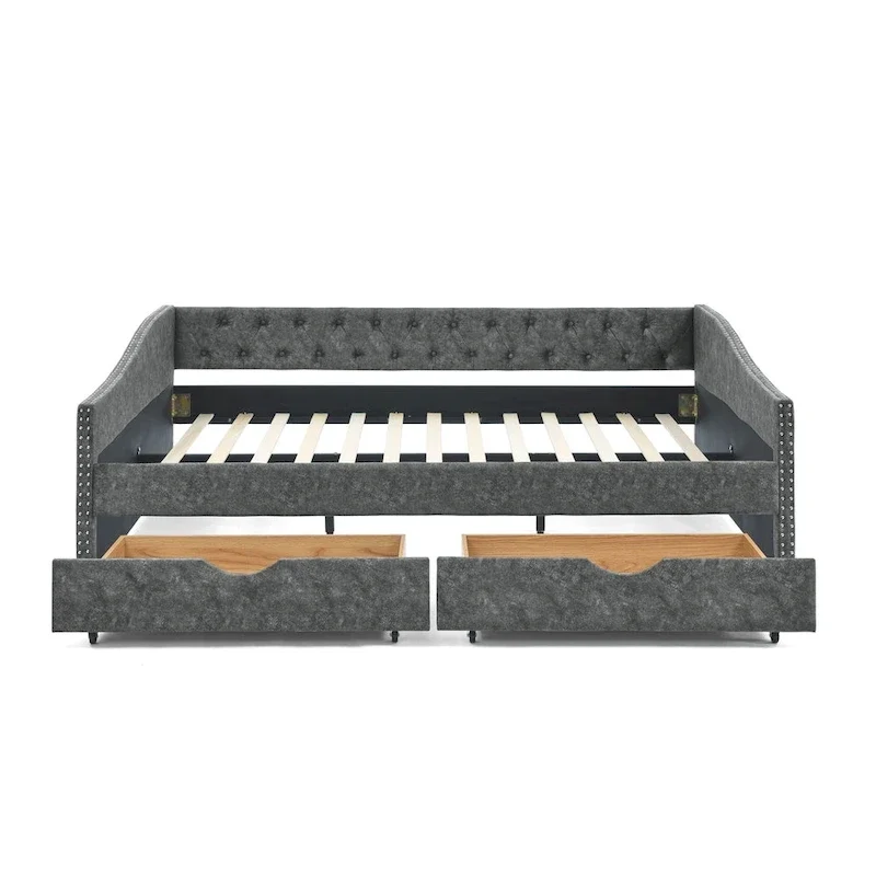 Lit de repos Queen Size avec tiroirs, canapé-lit capitonné