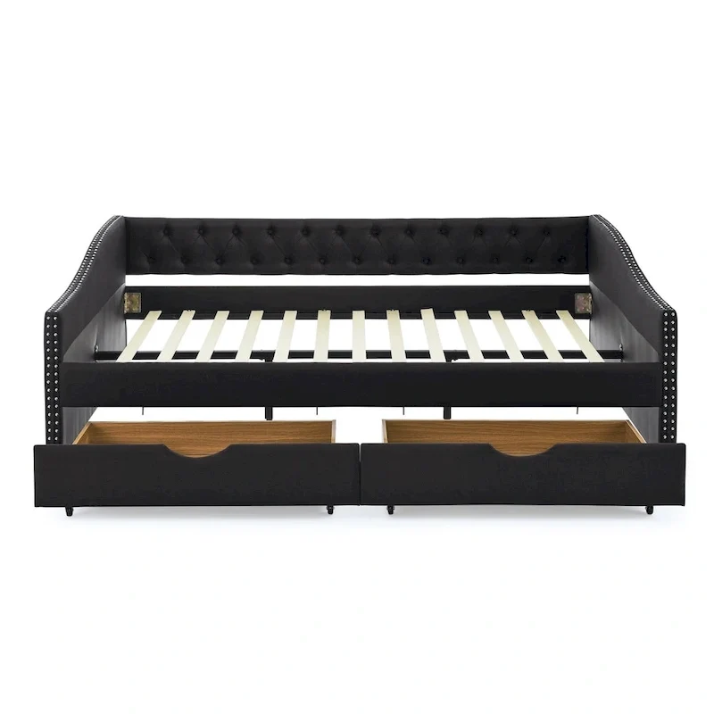Lit de repos Queen Size avec tiroirs, canapé-lit capitonné