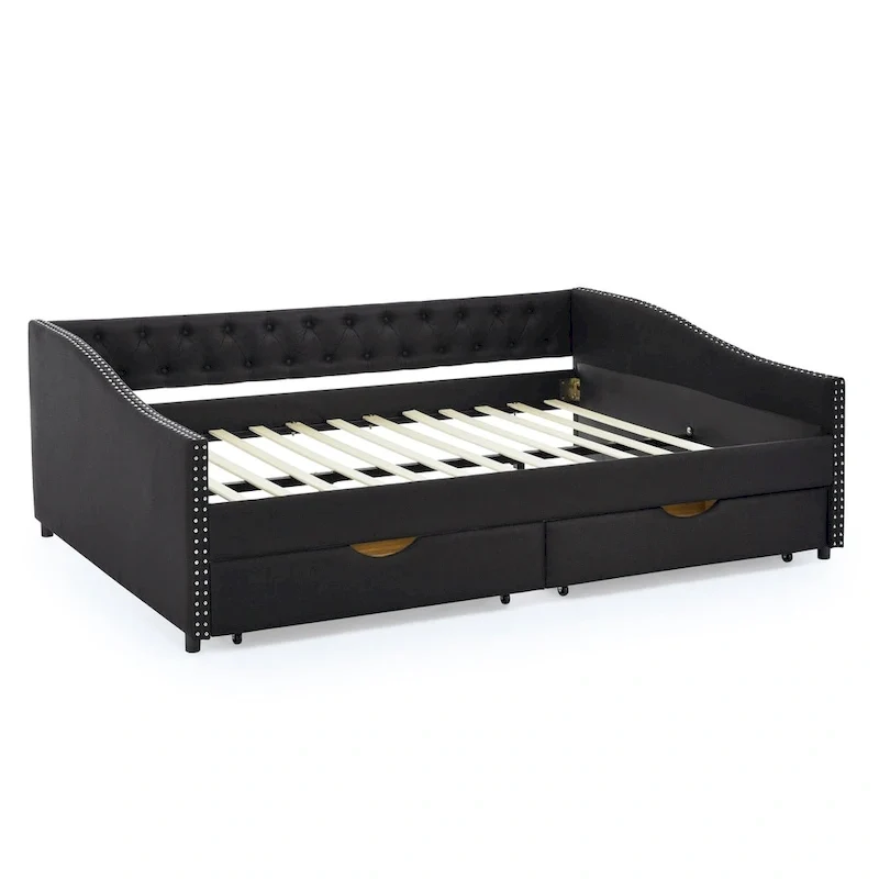 Lit de repos Queen Size avec tiroirs, canapé-lit capitonné