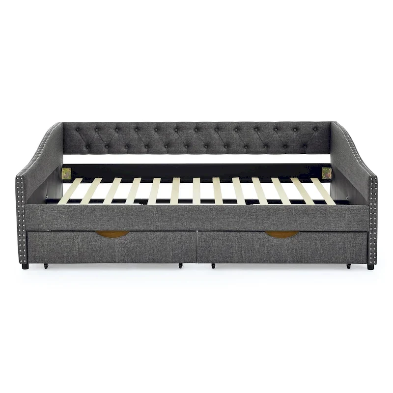 Lit de repos Queen Size avec tiroirs, canapé-lit capitonné