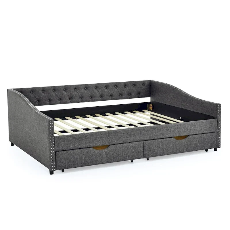 Lit de repos Queen Size avec tiroirs, canapé-lit capitonné