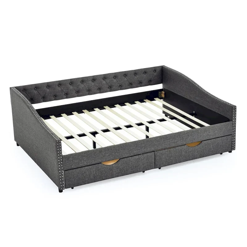Lit de repos Queen Size avec tiroirs, canapé-lit capitonné