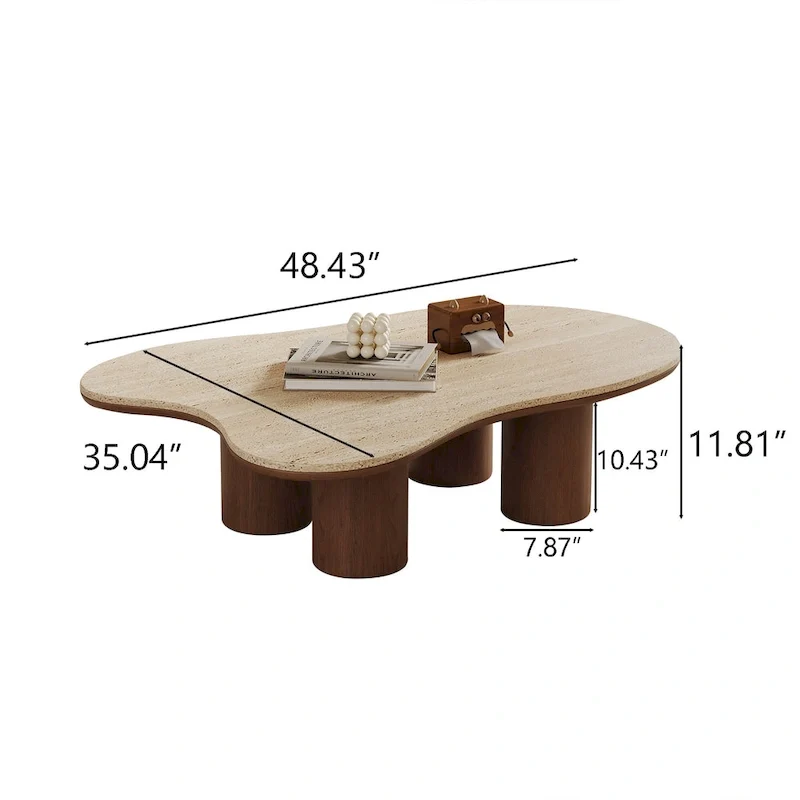 Table basse en bois moderne 48, plateau en pierre mate, en forme de nuage