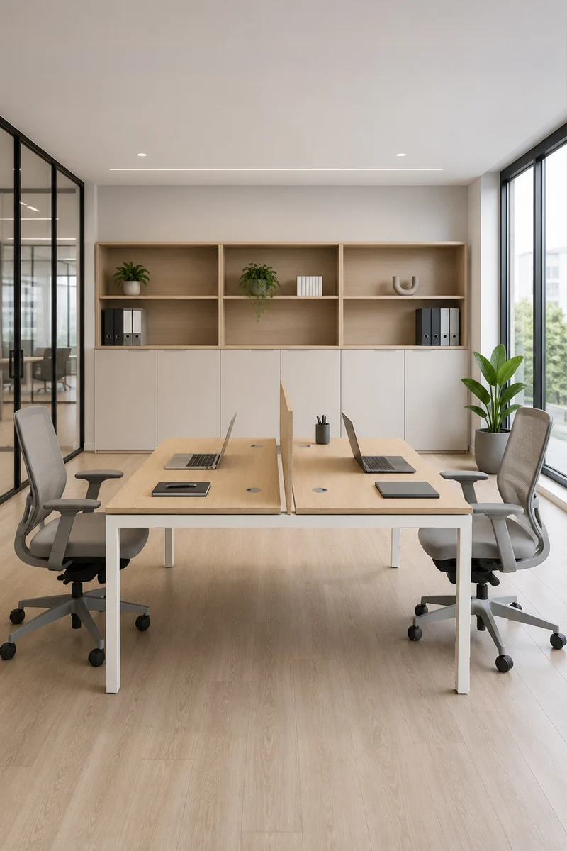 Pack Confort : Bureau bench 2 personnes Express+ avec panneau écran