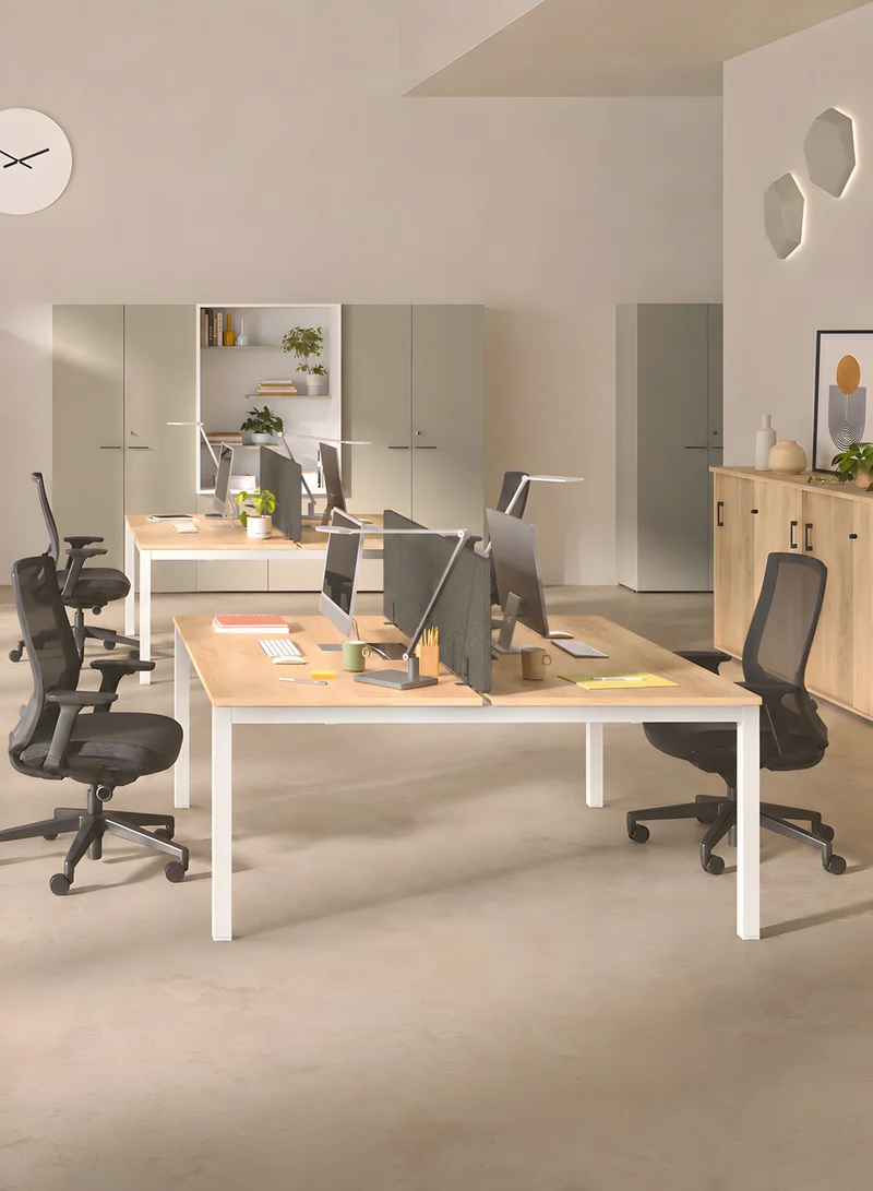 Pack Premium : bureau bench Astral 2 postes avec goulotte+panneau acoustique - L240 à L360 cm