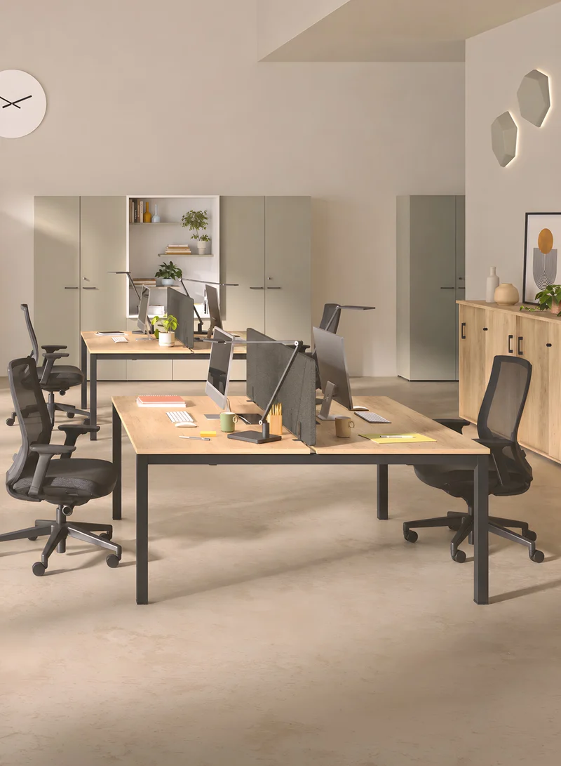 Pack Premium : bureau bench Astral 2 postes avec goulotte+panneau acoustique - L240 à L360 cm