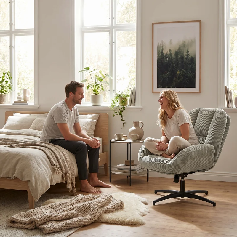 Chaise de bureau pivotante en velours côtelé gris – LITHOPS FIX