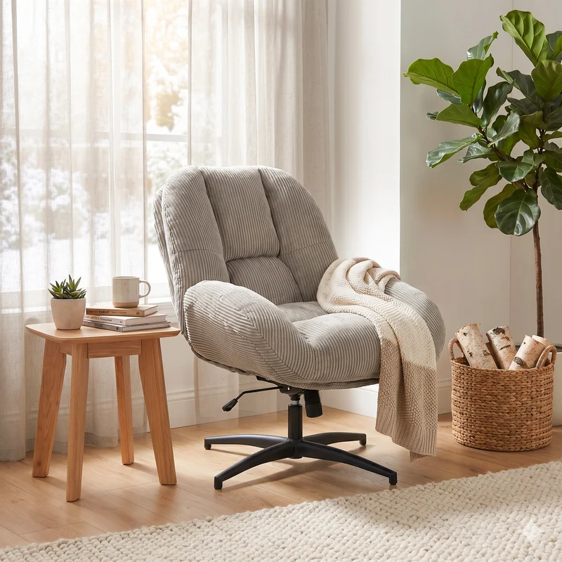 Chaise de bureau pivotante en velours côtelé gris – LITHOPS FIX