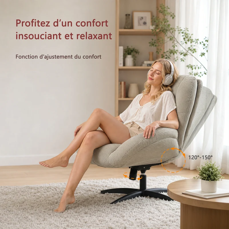Chaise de bureau pivotante en velours côtelé gris – LITHOPS FIX