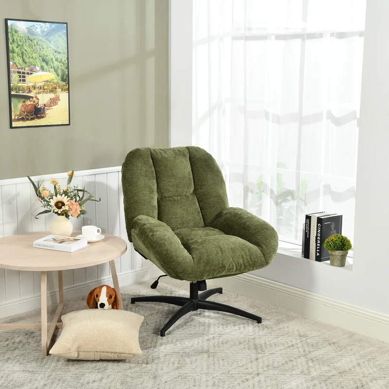 Chaise de bureau pivotante en tissu chenille vert – LITHOPS FIX