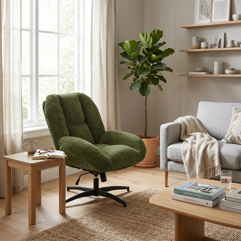 Chaise de bureau pivotante en tissu chenille vert – LITHOPS FIX