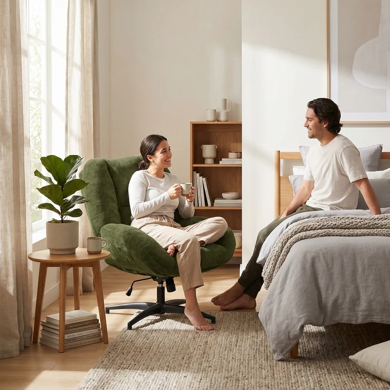 Chaise de bureau pivotante en tissu chenille vert – LITHOPS FIX