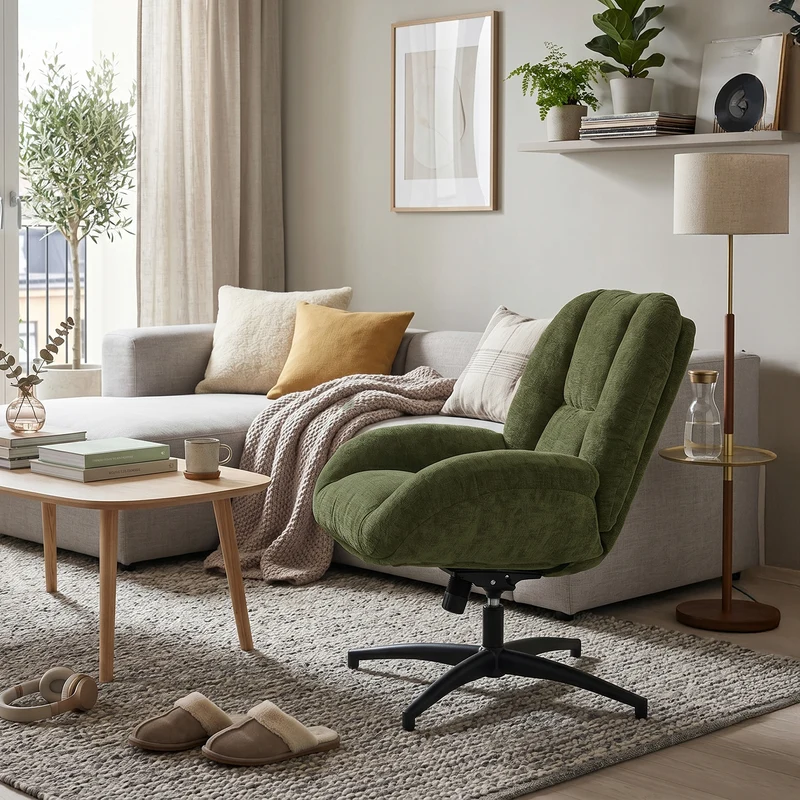 Chaise de bureau pivotante en tissu chenille vert – LITHOPS FIX