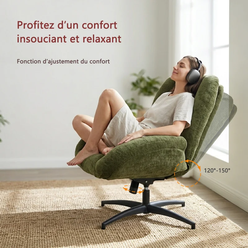 Chaise de bureau pivotante en tissu chenille vert – LITHOPS FIX