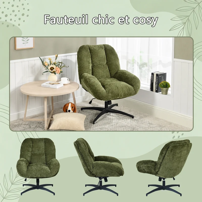 Chaise de bureau pivotante en tissu chenille vert – LITHOPS FIX