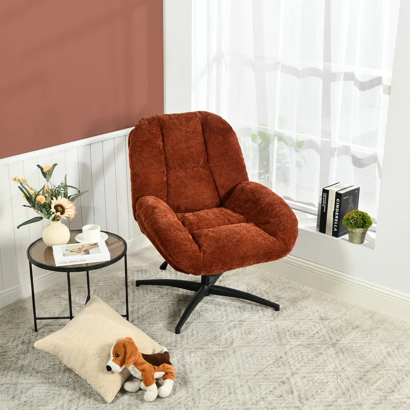 Chaise de bureau pivotante en tissu chenille terracotta – LITHOPS FIX