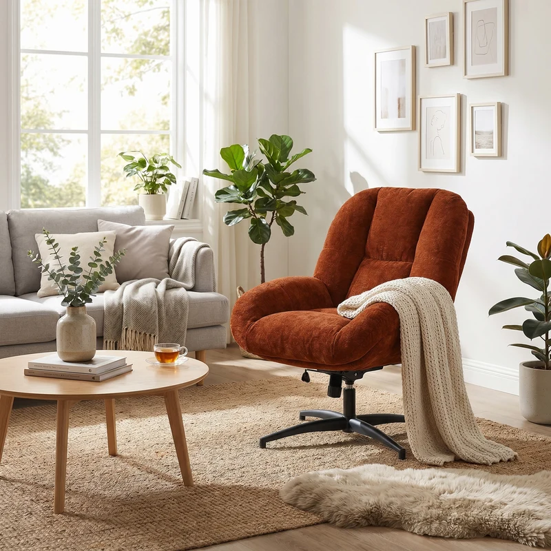 Chaise de bureau pivotante en tissu chenille terracotta – LITHOPS FIX