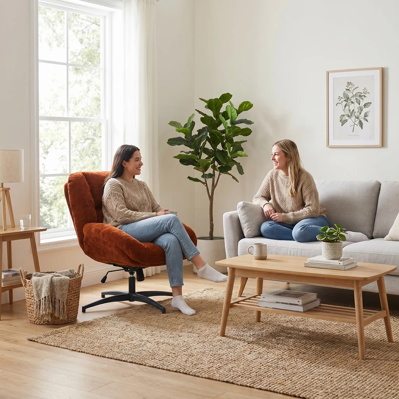 Chaise de bureau pivotante en tissu chenille terracotta – LITHOPS FIX