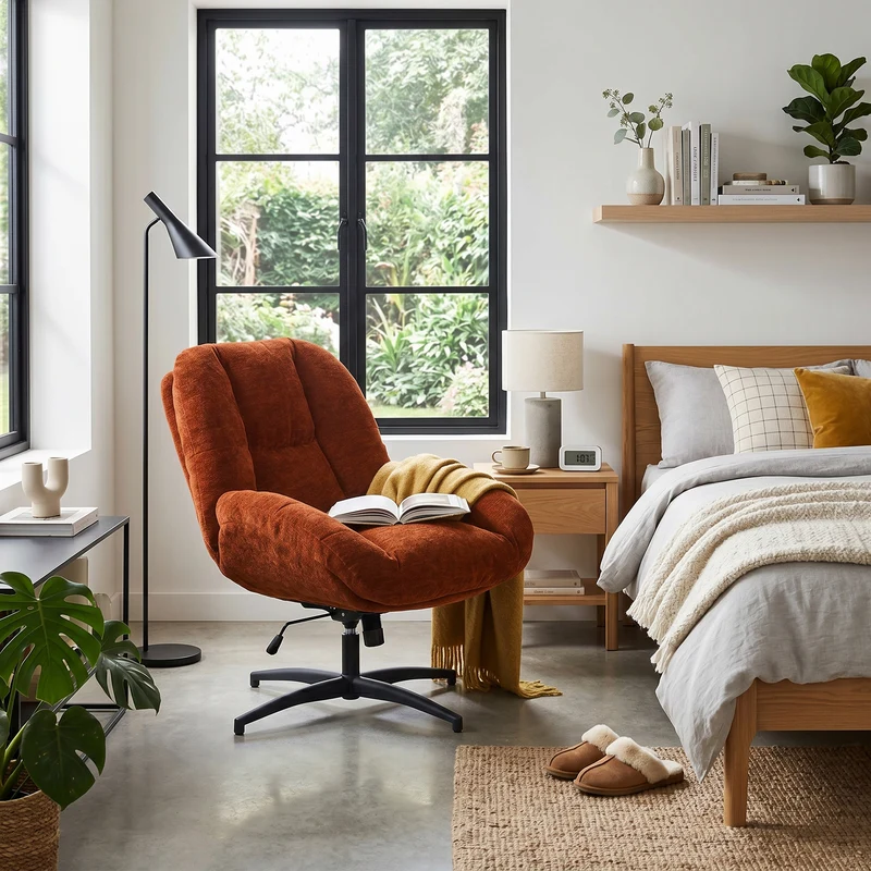 Chaise de bureau pivotante en tissu chenille terracotta – LITHOPS FIX