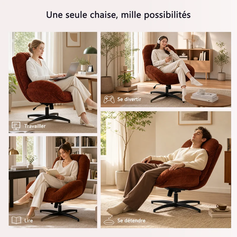 Chaise de bureau pivotante en tissu chenille terracotta – LITHOPS FIX