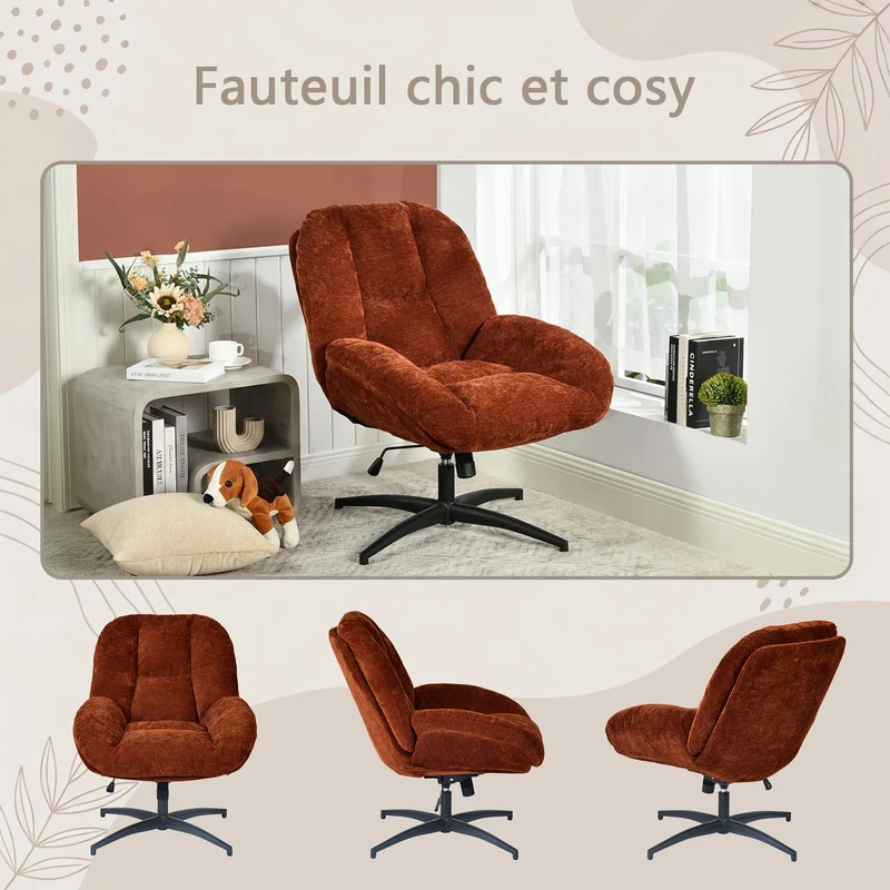 Chaise de bureau pivotante en tissu chenille terracotta – LITHOPS FIX