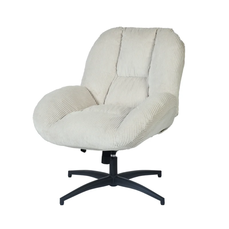 Chaise de bureau pivotante en velours côtelé beige – LITHOPS FIX