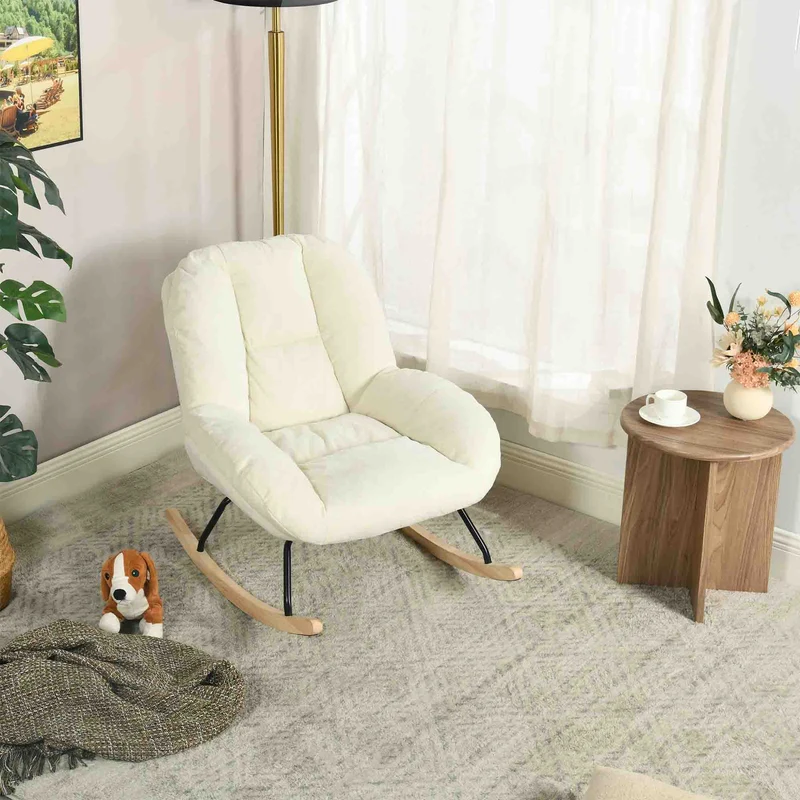 Fauteuil à bascule scandinave en tissu chenille avec accoudoirs pour salon ou chambre à coucher, beige - LITHOPS