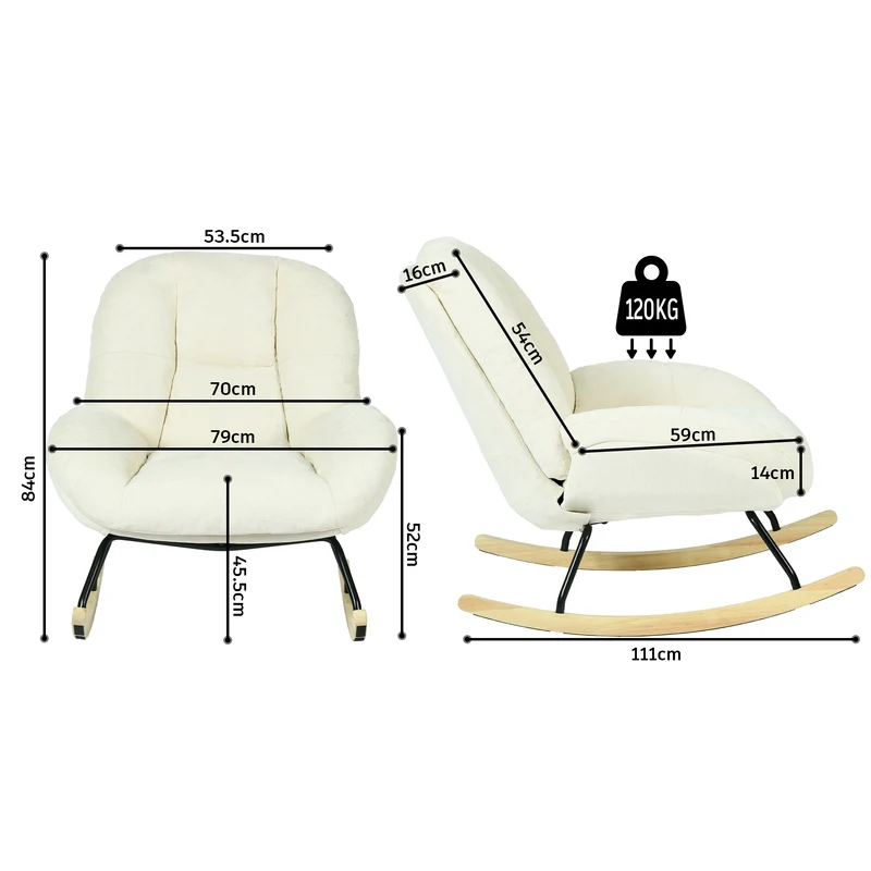 Fauteuil à bascule scandinave en tissu chenille avec accoudoirs pour salon ou chambre à coucher, beige - LITHOPS