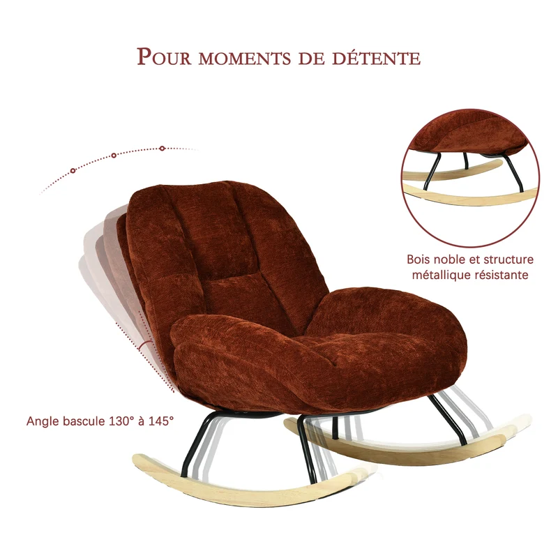 Lot de 2 fauteuil à bascule scandinave en tissu chenille avec accoudoirs pour salon ou chambre à coucher, rouge - LITHOPS