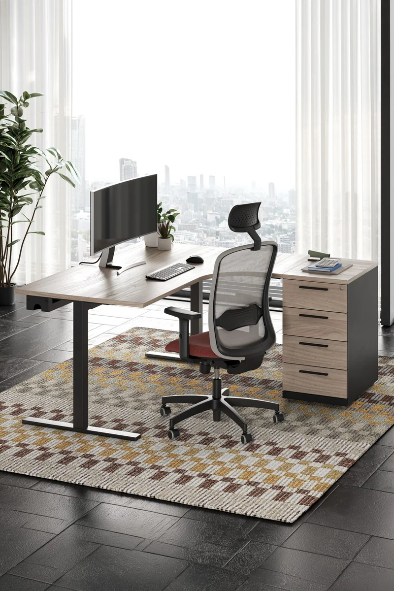 Bureau d'angle professionnel Pop Tee - Retour sur caisson