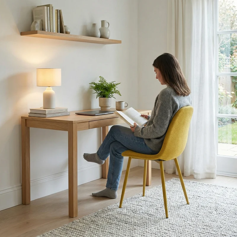 Lot de 4 chaises de salle à manger en tissu jaune doux, chaises de détente avec dossier et pieds métalliques assortis scandinave - CHARLTON