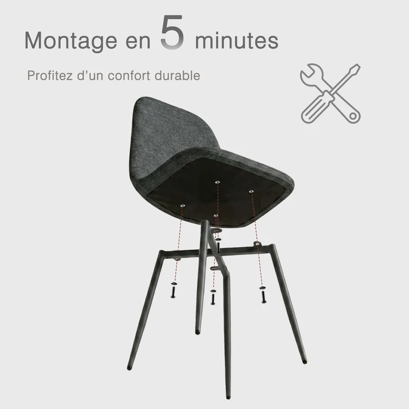 Lot de 4 chaises de salle à manger en tissu gris doux, chaises de détente avec dossier et pieds métalliques assortis scandinave - CHARLTON