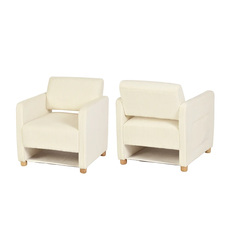 Lot de 2 fauteuil de détente 1 place canapé pour salon, fauteuil avec emballage en velours côtelé beige - KARIA