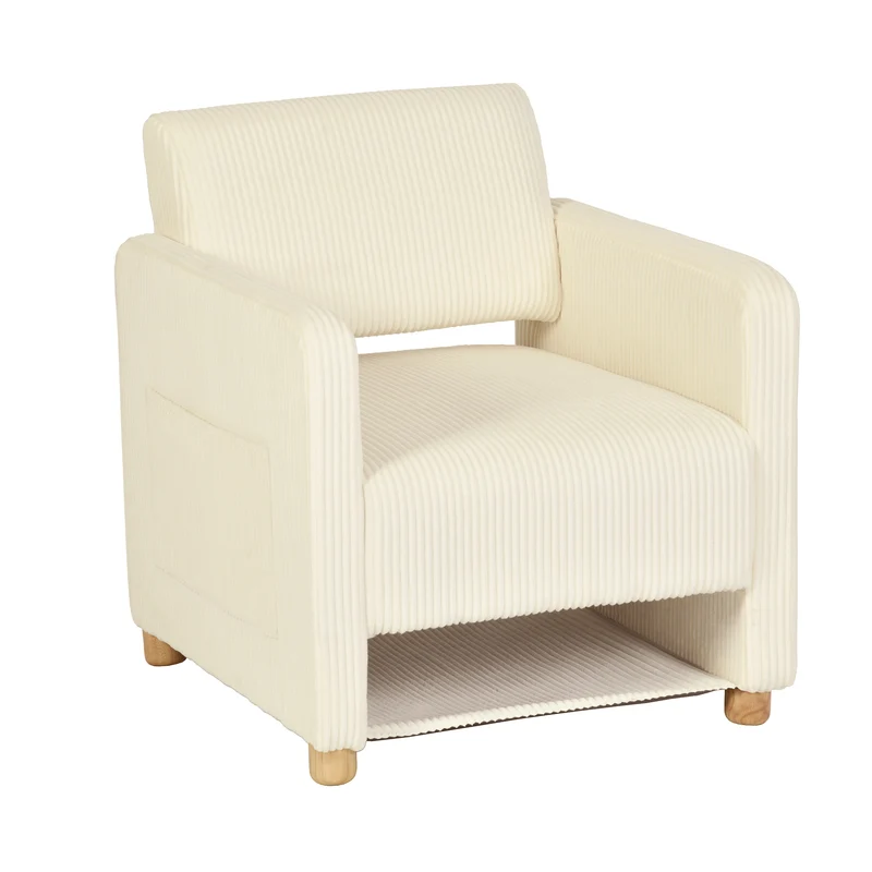 Fauteuil de détente 1 place canapé pour salon, fauteuil avec emballage en velours côtelé beige - KARIA