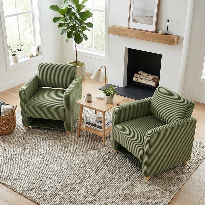 Lot de 2 fauteuil de détente 1 place canapé pour salon, fauteuil avec emballage en velours côtelé vert - KARIA