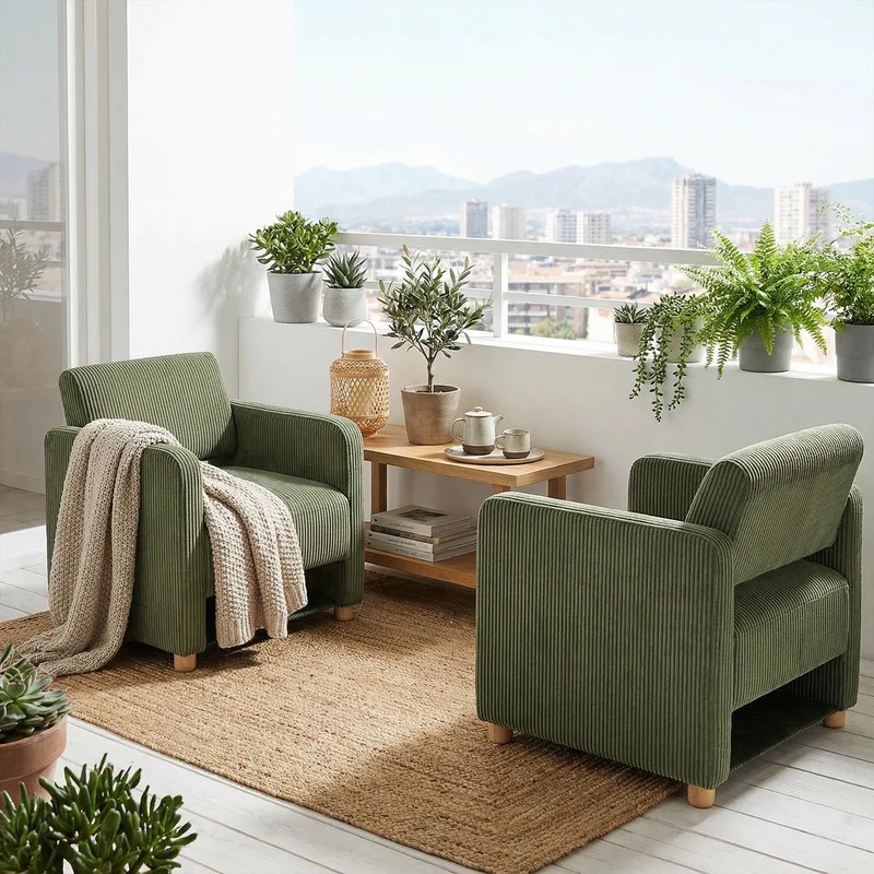 Lot de 2 fauteuil de détente 1 place canapé pour salon, fauteuil avec emballage en velours côtelé vert - KARIA